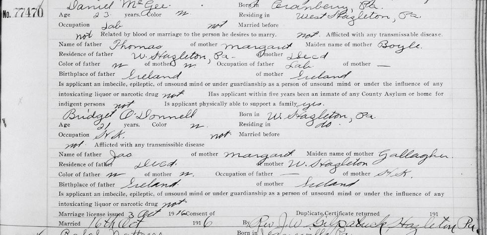 Pap & Mam's Marriage License