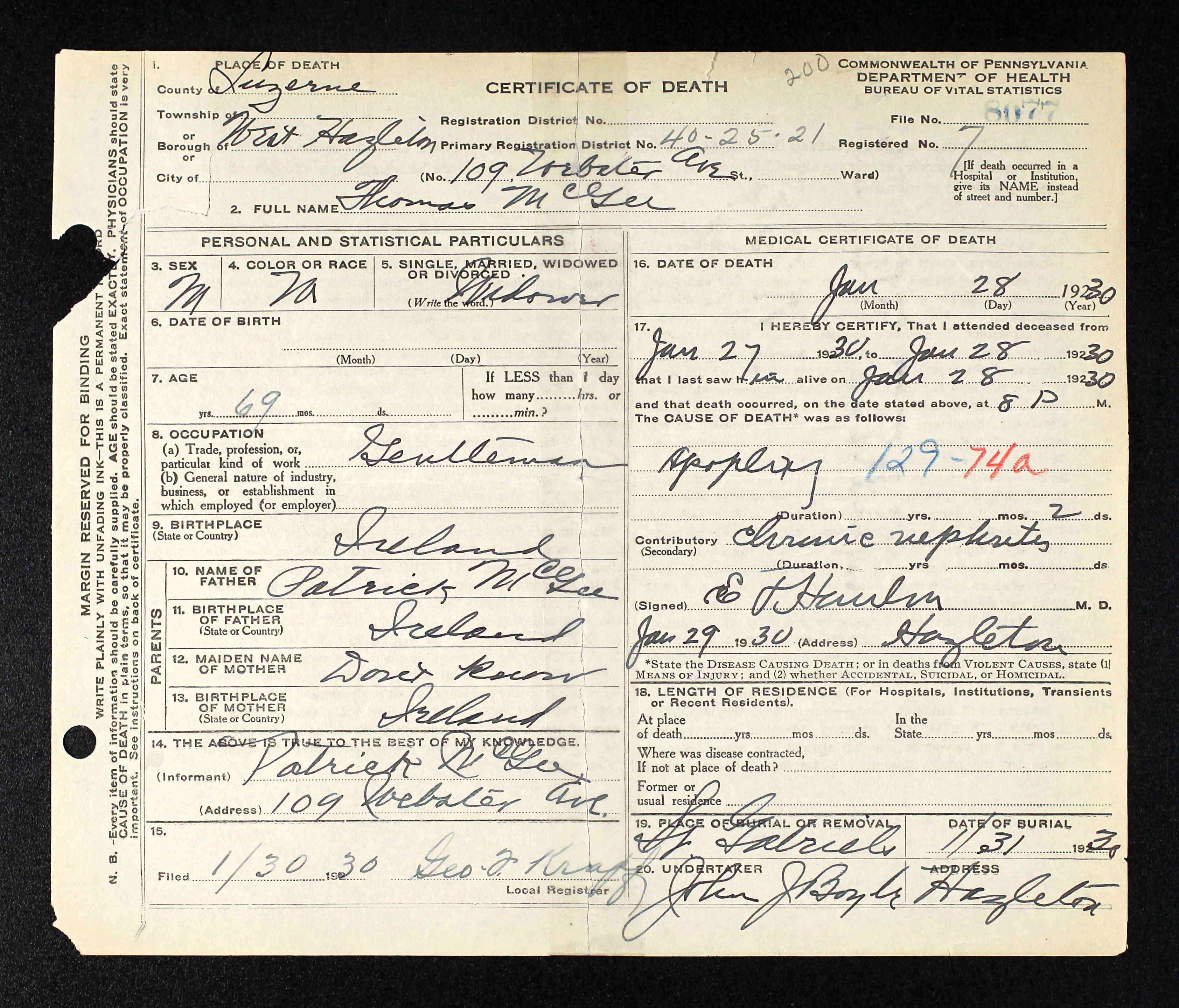 Thomas McGee's Death