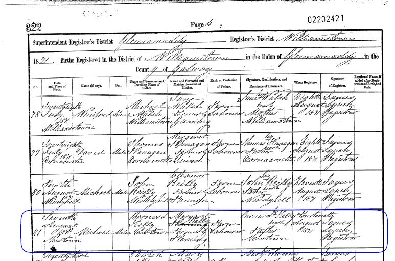 Michael Kelly - Record of Birth