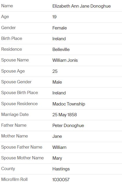 Source Information Ontario, Canada, County Marriage Registers, 1858-1869 [database on-line].