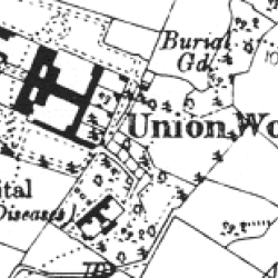 Strabane Workhouse on 1909 OS map Strabane Workhouse on 1909 OS map