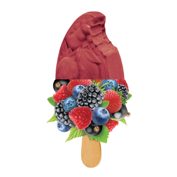 Rød smoothie is på pinne med smak av skogsbær