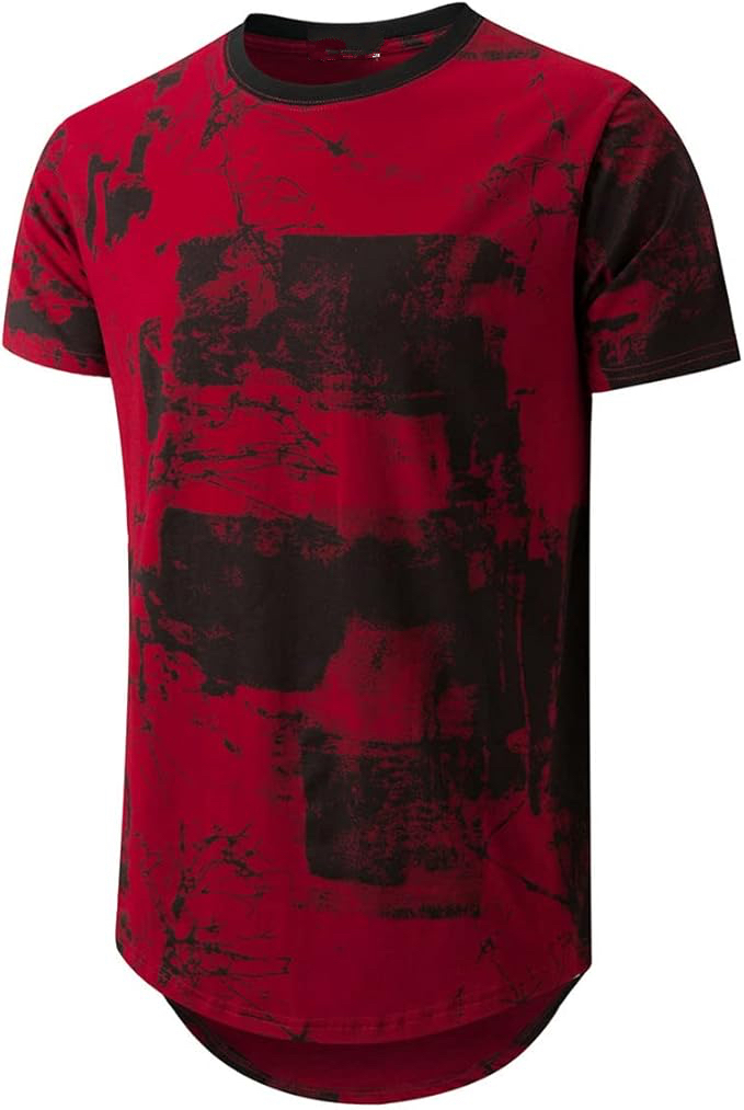 Men’s Hipster Hip Hop Ripped Round Hemline Pattern Print T-Shirt Trendy image