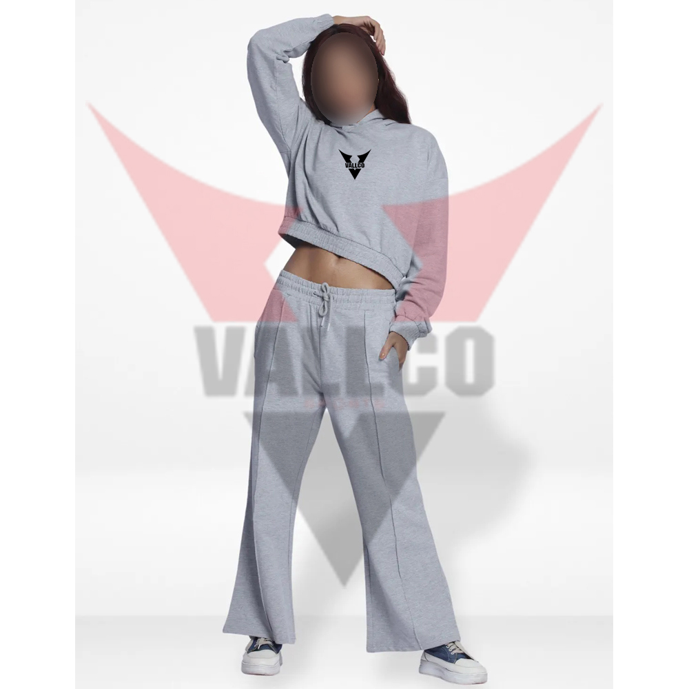 Women Hoodies And Trouser Set In Gray Color Casual Wear Comfort Fit Ladies Gym Crop Tracksuits image