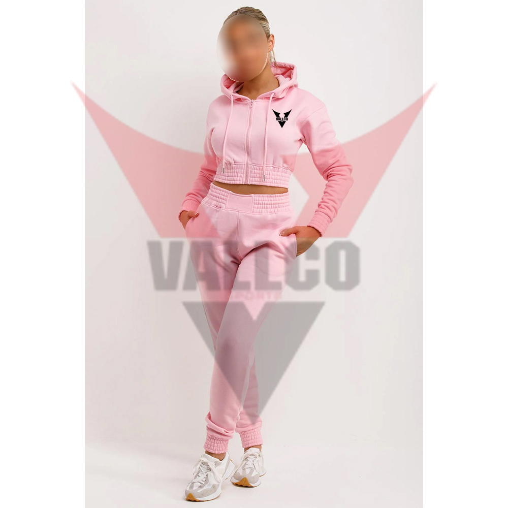 Best Quality Casual 2 Piece Outfits Track Set In Light Pink Color Women Wear Crop Tops Tracksuits image