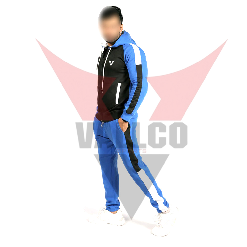 Full Zipper Style With Hood Blue Black Contrast Color Good Quality Men Tracksuits image