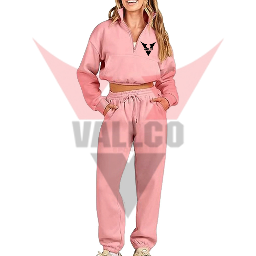 Tracksuit Women Full Set Casual 2 Piece Outfits Plain Long Sleeve Cropped Tracksuits image