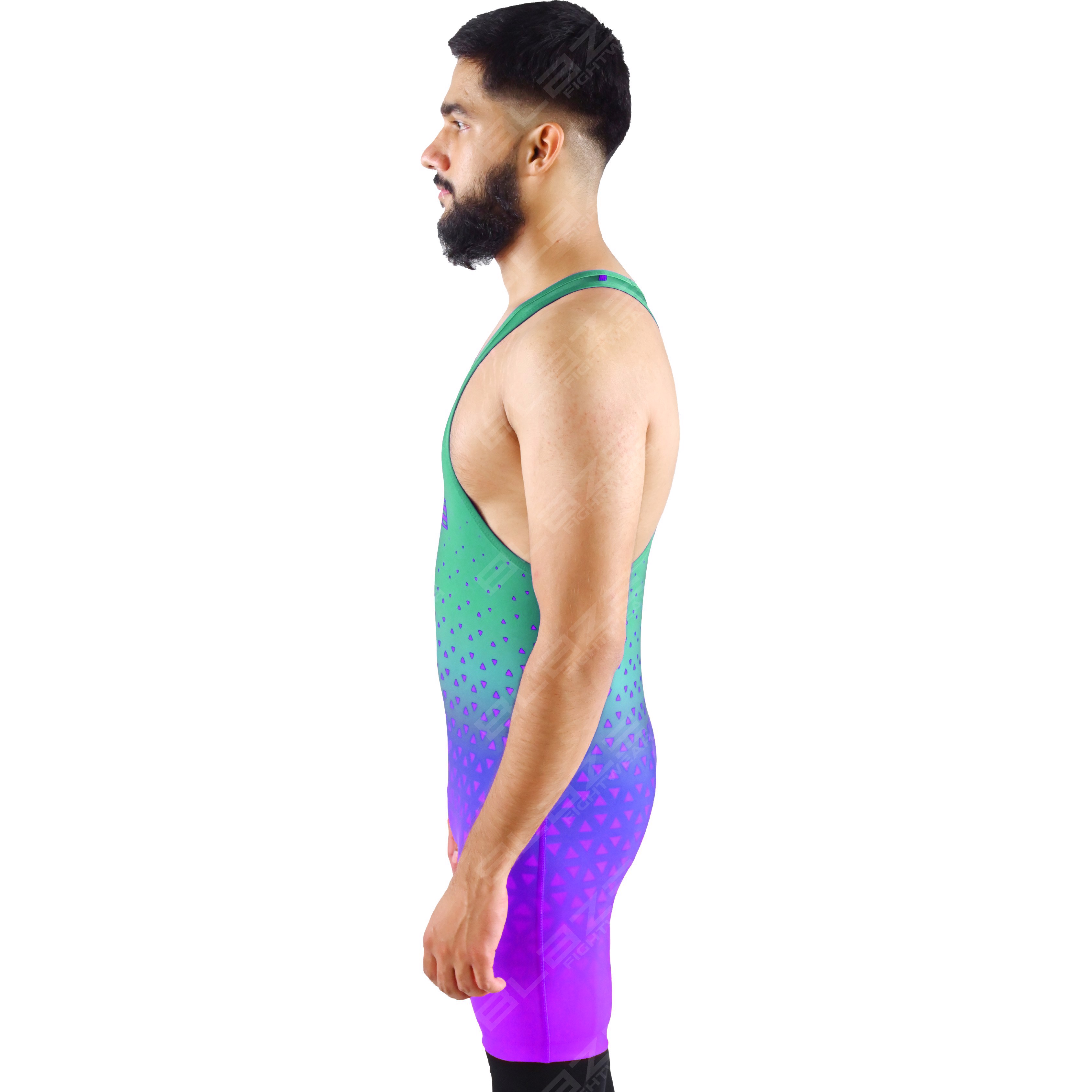 OEM men's high-stretch powerlifting singlet, one-piece design with a stylish knitted finish. image
