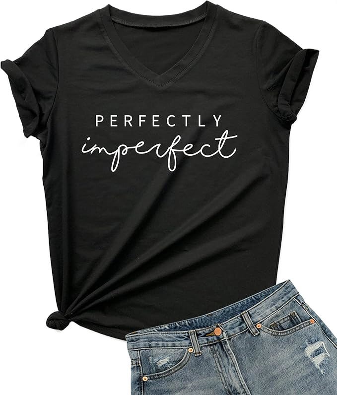 Womens V-Neck Letter Print T-Shirt Funny Graphic T Shirt Short Sleeve Tops image