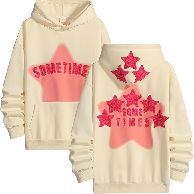 Womens Graphic Hoodies Star Print Pullover Sweaters Cute Sweatshirt Casual Tops image