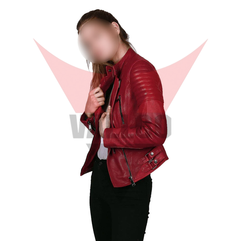 Full Mahroon Color Hand Made Factory Rate Unique Design New Adult Women Wear Leather Jackets image