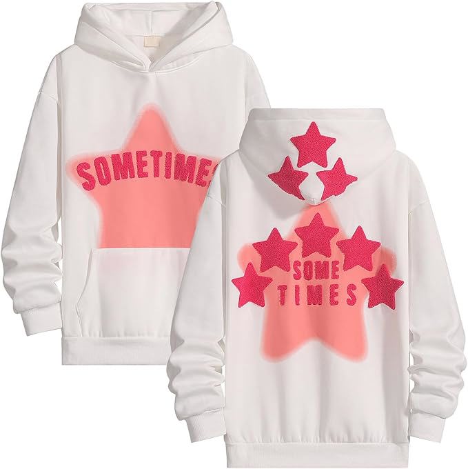 Womens Graphic Hoodies Star Print Pullover Sweaters  Cute Sweatshirt Casual Tops image