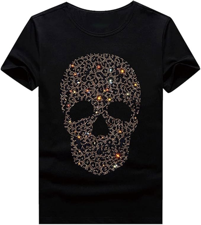 Men’s Bling Skull Tee – Sparkly Rhinestone Short Sleeve Graphic Shirt image