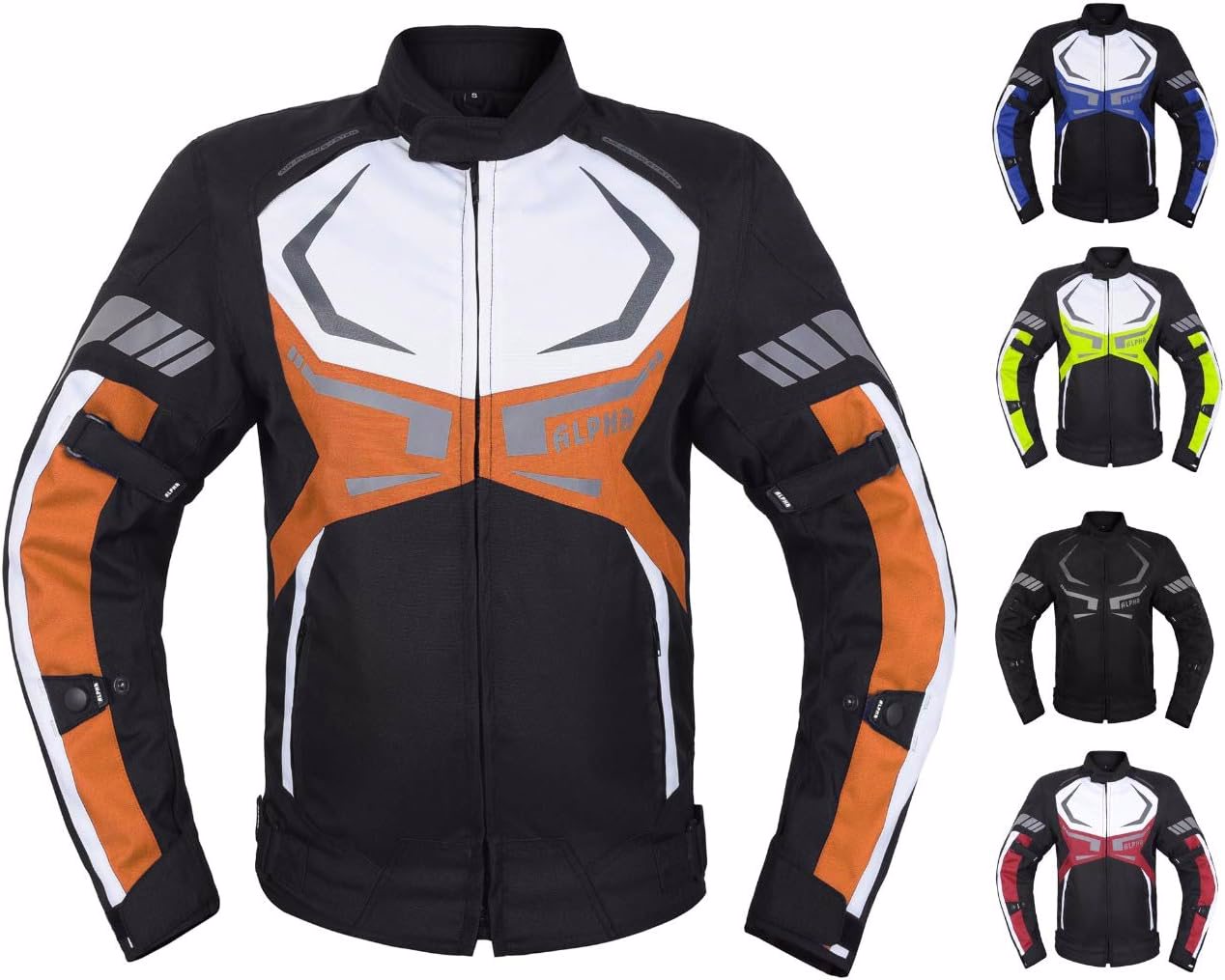 MOTORCYCLE JACKET MENS CE ARMORED BIKERS RIDING RACING WATERPROOF ALL SEASON JACKET (ORANGE, MEDIUM) image