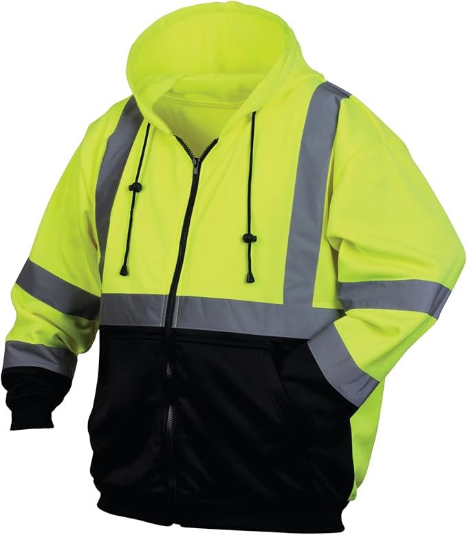 High Visibility ANSI Class 3 Reflective Safety Hoodie for Men, Full-Zip Work Jacket (Yellow/Black) image