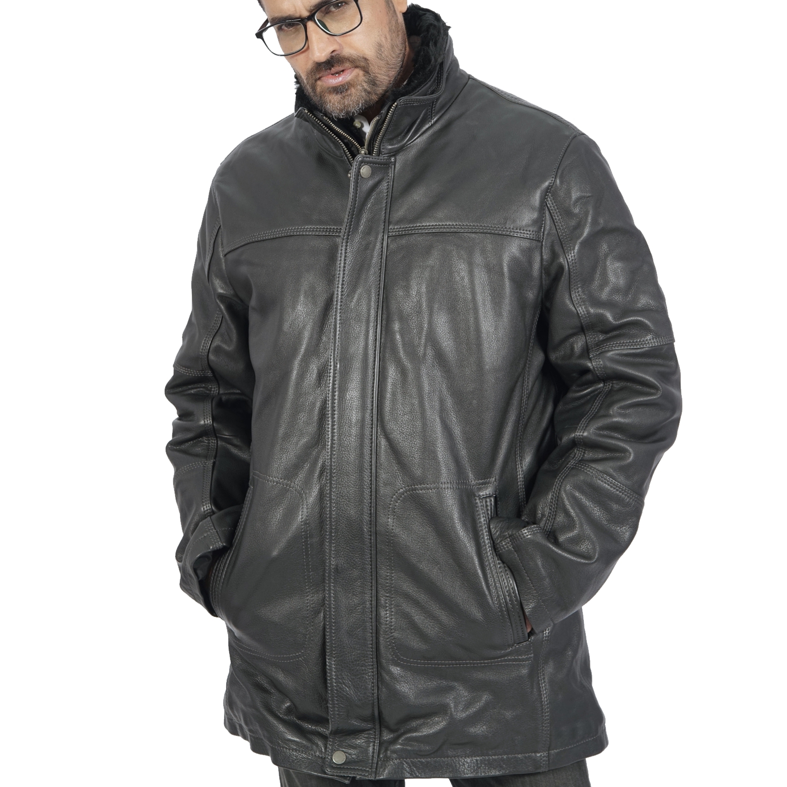 Traper Long Leather Coat for Men image