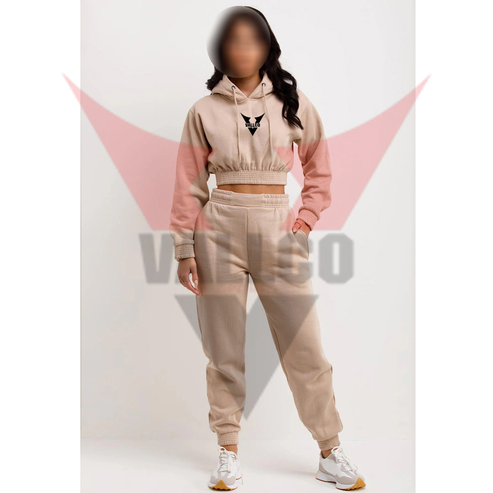 In Beige Color Women Crop Top Tracksuits Top Selling Best Quality 2 Pcs Women Active Wear Set image