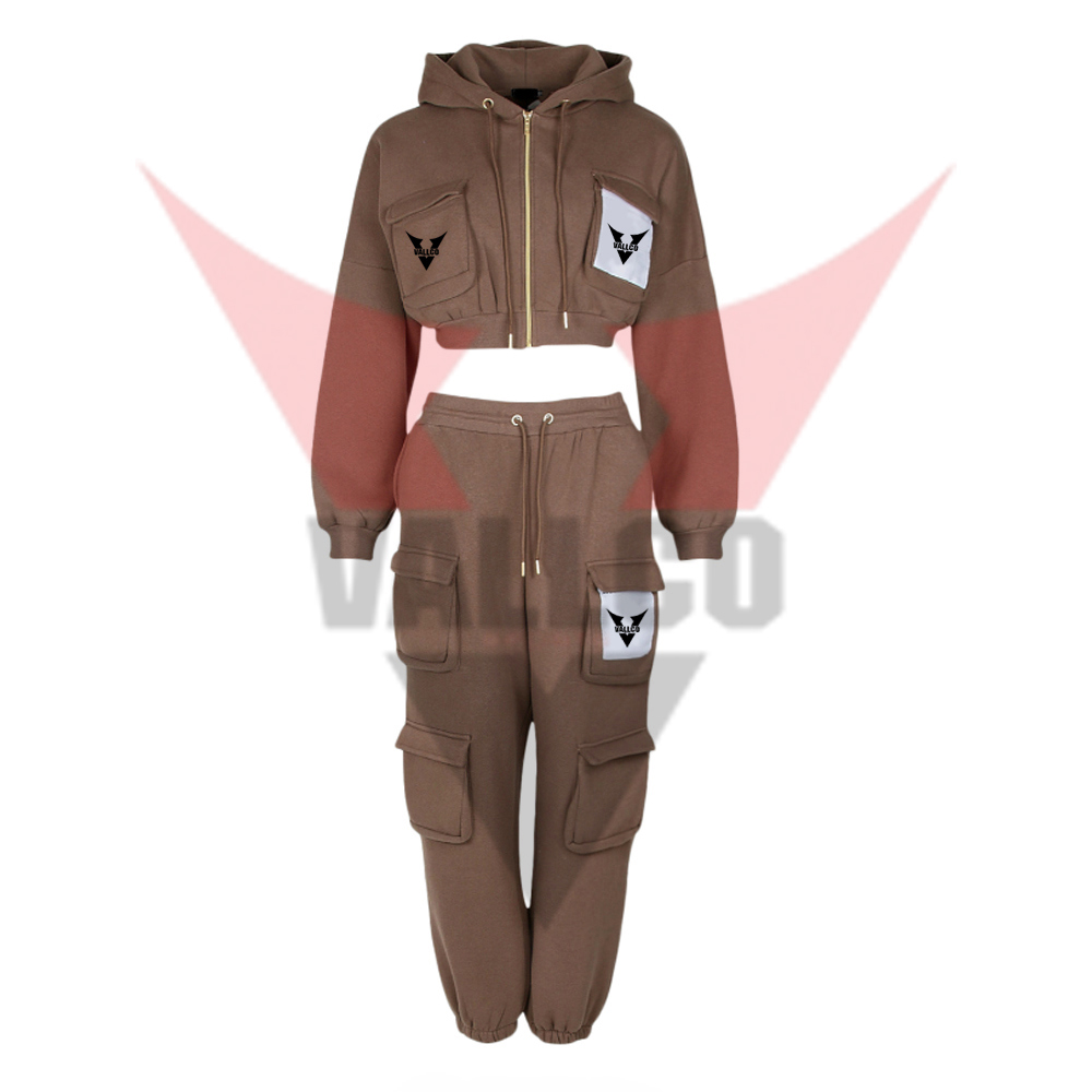 Women Pullover  Casual Wear In Brown Color Best Quality Long Sleeve Crop Top Tracksuits image