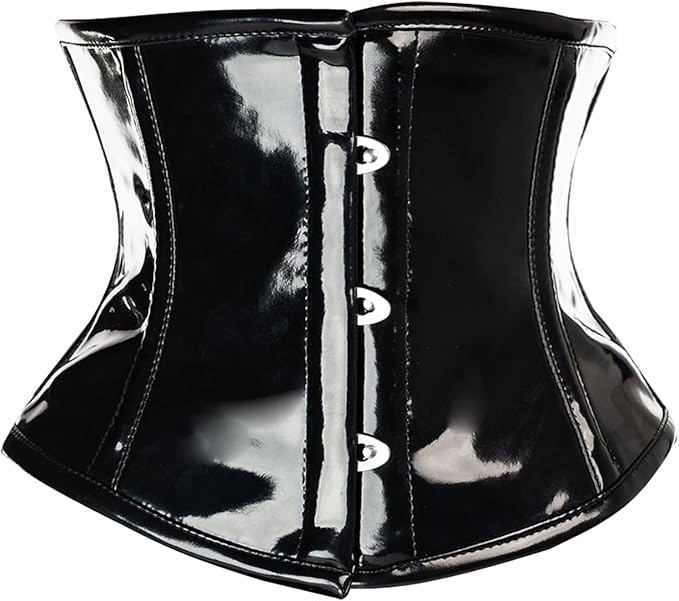 Womens PVC Corset Top Drawer Black Patent Pvc Vinyl Steel Boned Waspie Waist Cincher Corset  image