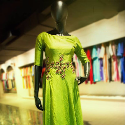 Raw silk embroidered gown