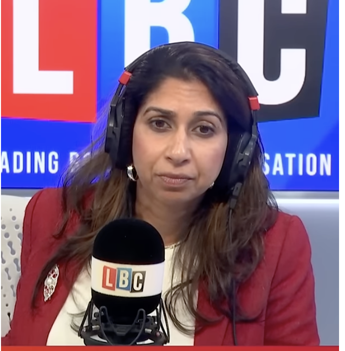 A photo of Suella Braverman appearing on LBC radio