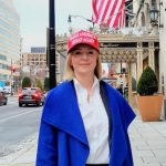 A photo of Liz Truss in a Make America great again cap while visiting Washington for Trump's inauguration in January