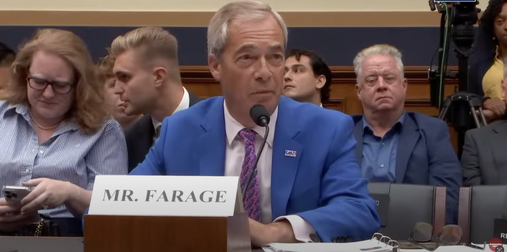 Farage giving evidence at the US House Judiciary Committee