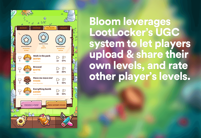 Bloom takes advantage of LootLocker's plug-and-play UGC system