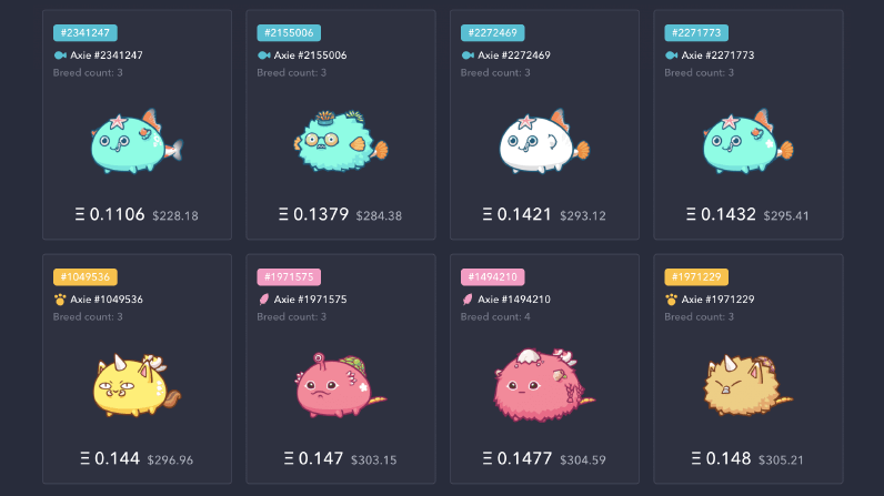 The marketplace for Axies in Axie Infinity