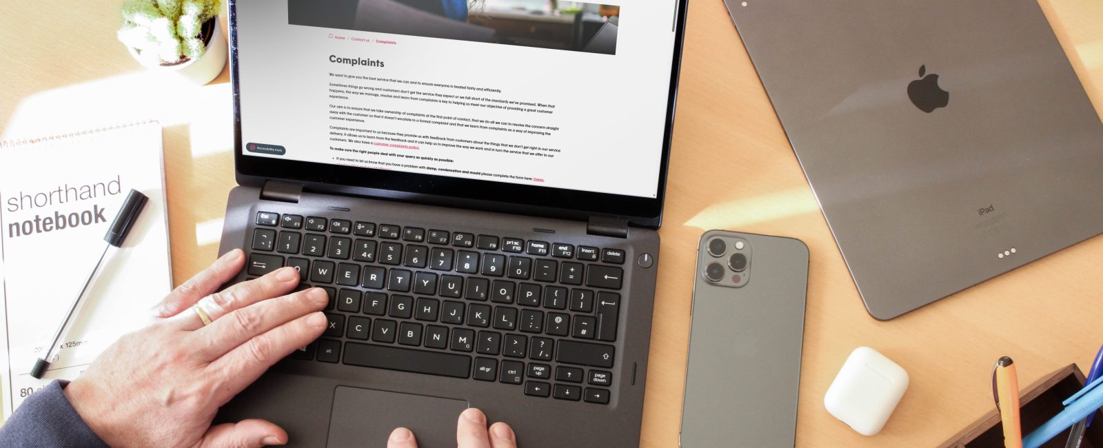 Complaints page on laptop