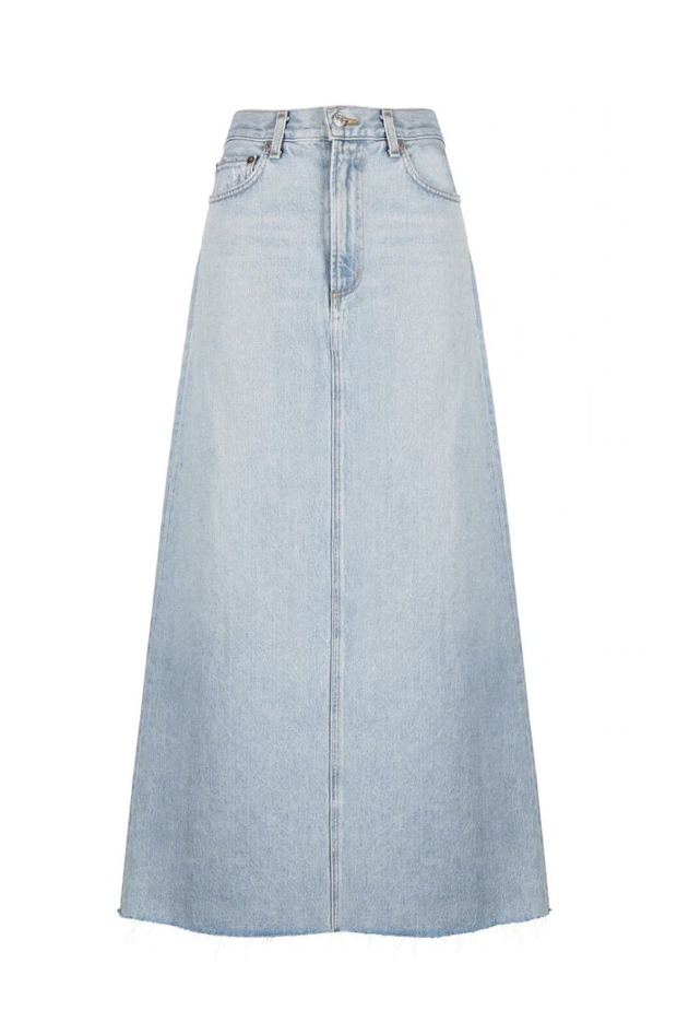 flared denim skirt