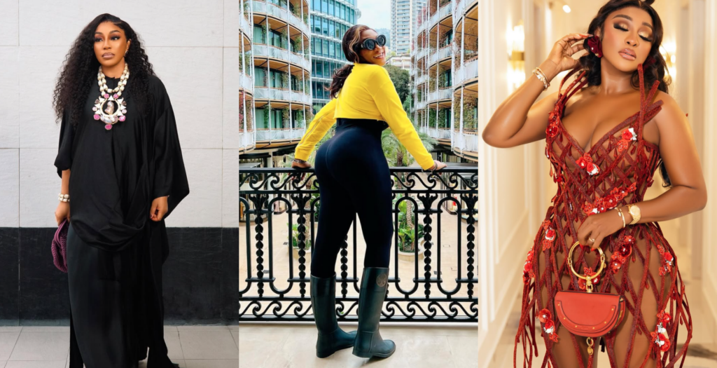 A collage of some of Nollywood's OG Glam Girls, Rita Dominic, Oge Okoye, and Ini Edo via @ritadominic, @ogeokoye, and @iniedo on Instagram