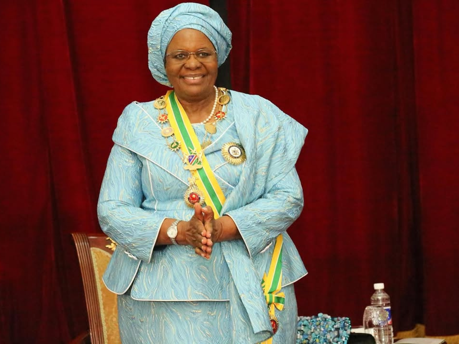 Namibia's first female president, Netumbo Nandi-Ndaitwah at her inauguration ceremony via FocusFM 89 on Instagram