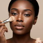 A black woman applying foundation to her face via Google Image FX