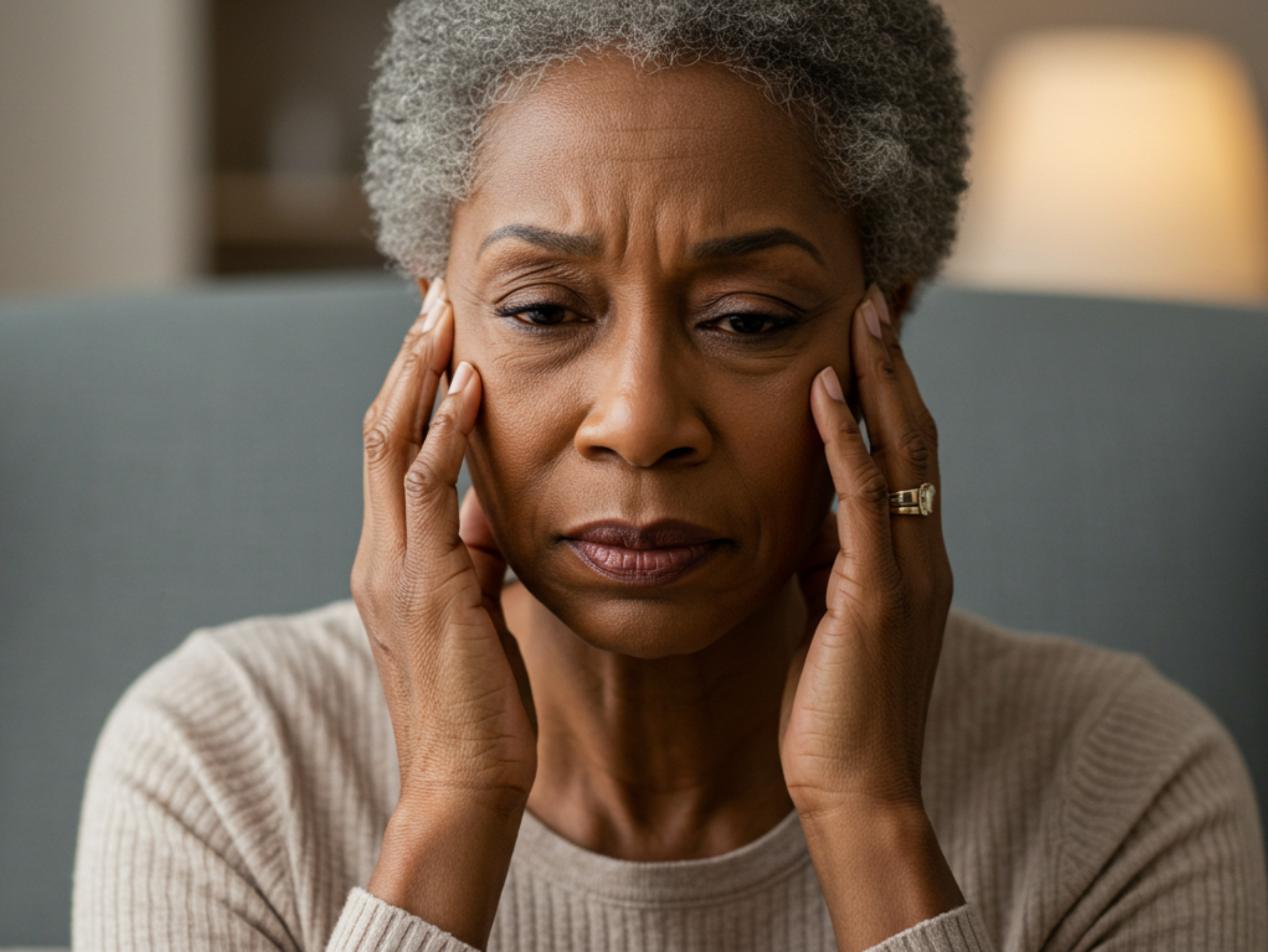 A black woman experiencing perimenopause via Google Image FX