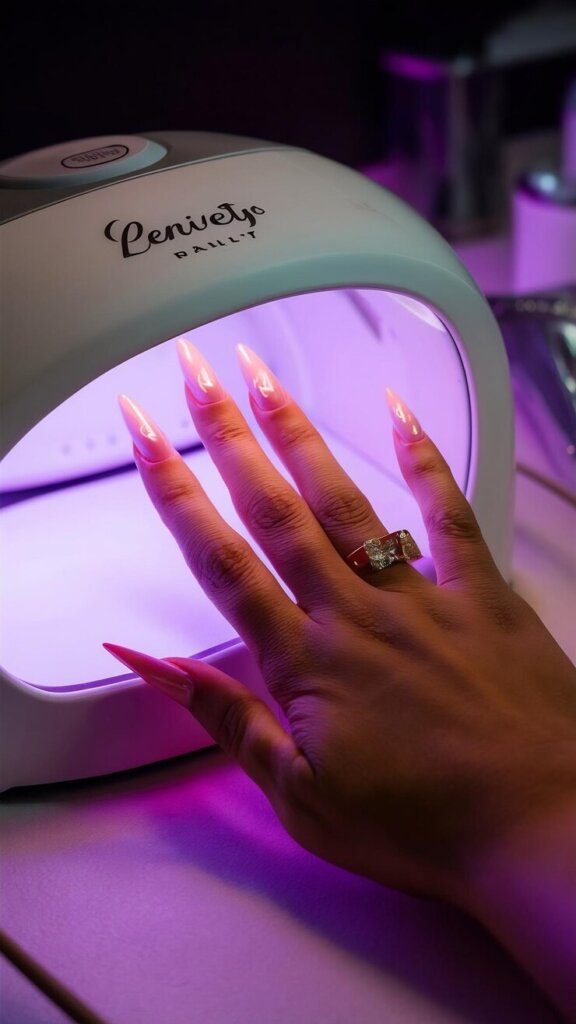 Woman’s hand in UV lamp by Follow via Freepik