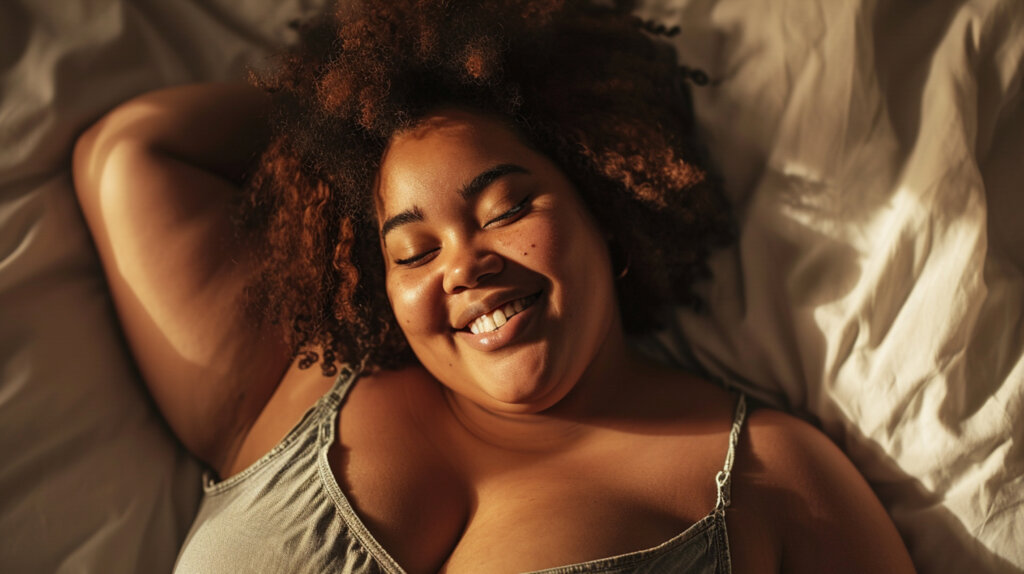 Woman smiling in bed via Freepik