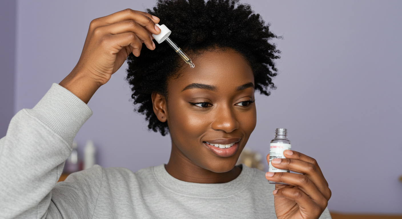 A black woman applying retinol to her hair via Google Image FX