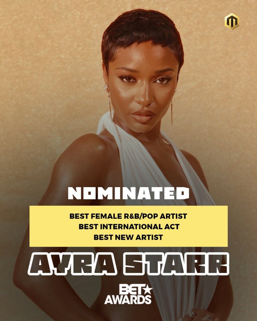 Ayra Starr leads BET awards nomination for Africa via @mavinrecords on X (formerly Twitter)