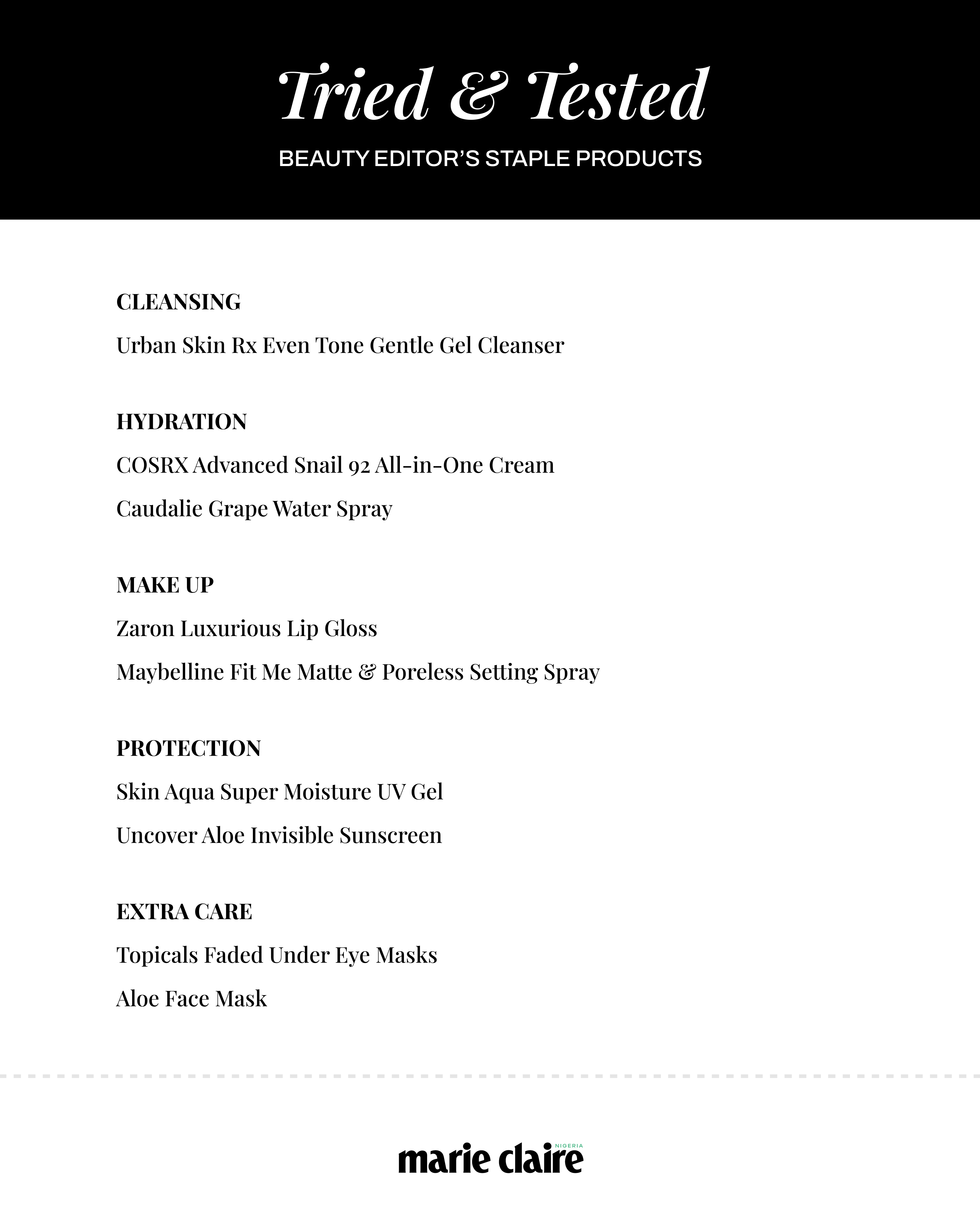 Marie claire Tried and Tested- Beauty Editor's staple products