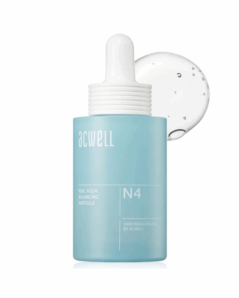 Hydrating serums for dry skin: A bottle of Acwell’s “Real Aqua Balancing Ampoule” against a white background via buybetter.ng