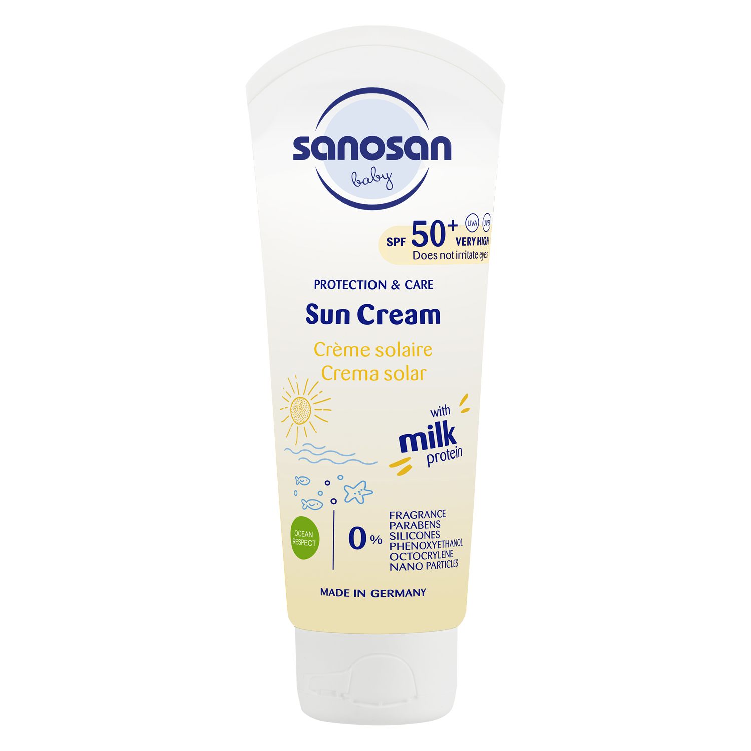 SPF recommendation for children - Sanosan sun cream SPF 50+ via sanosan.com