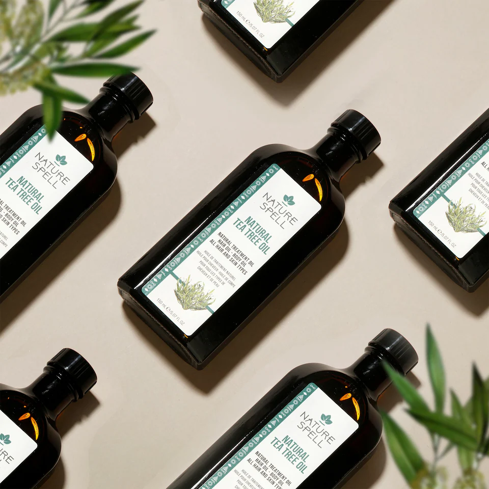 An outlay of tea tree oil bottles via Tesco.com