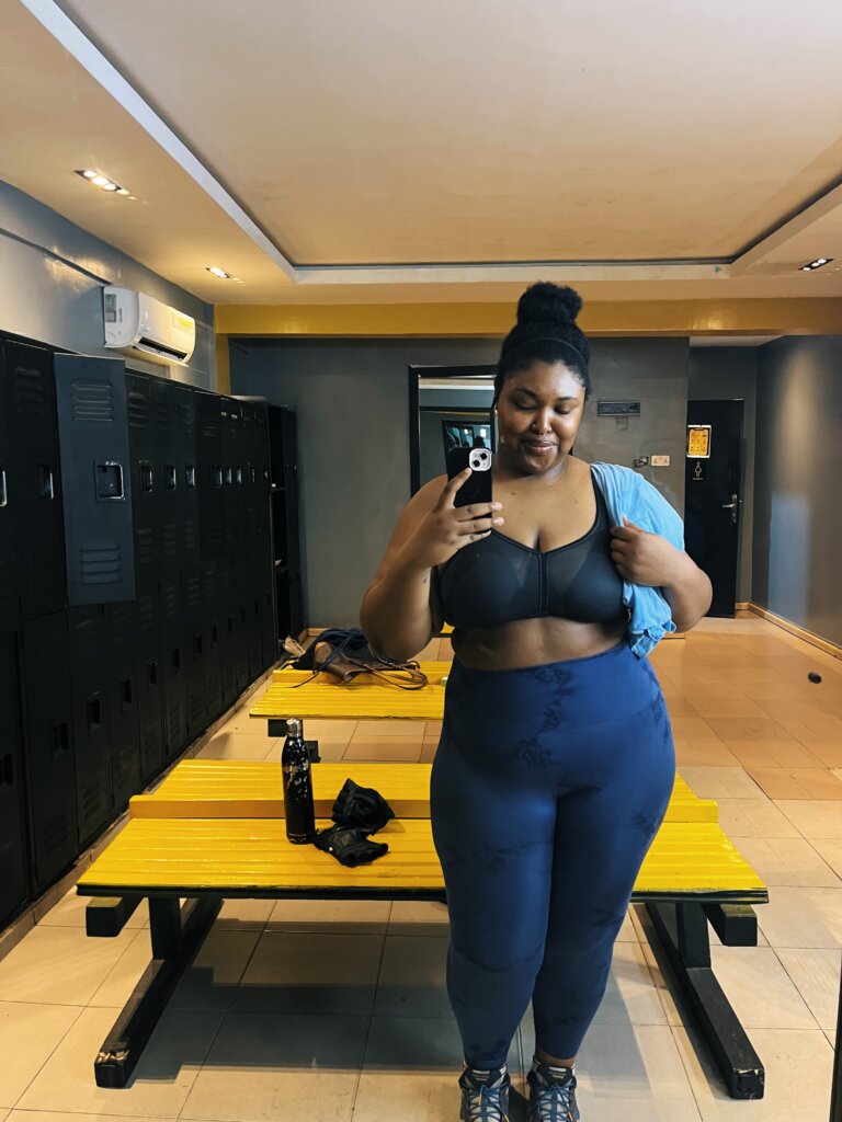 Quality of life; Me at the gym. I am wearing a blue exercise set