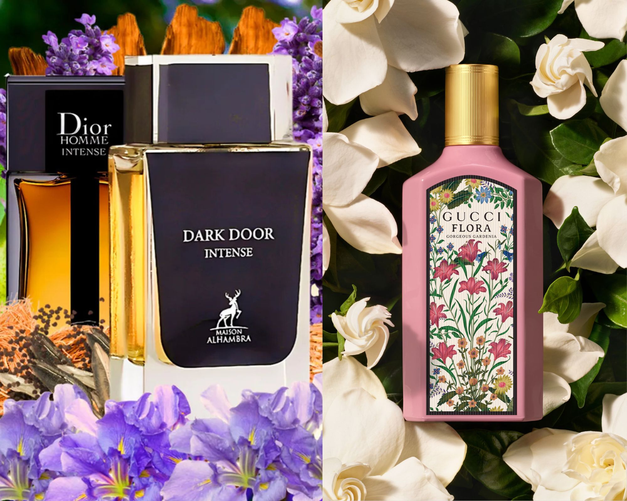 Beauty Editor’s signature perfume combos. Gucci Flora and Maison Alhambra Dark Door Intense via gucci.com & farina.com