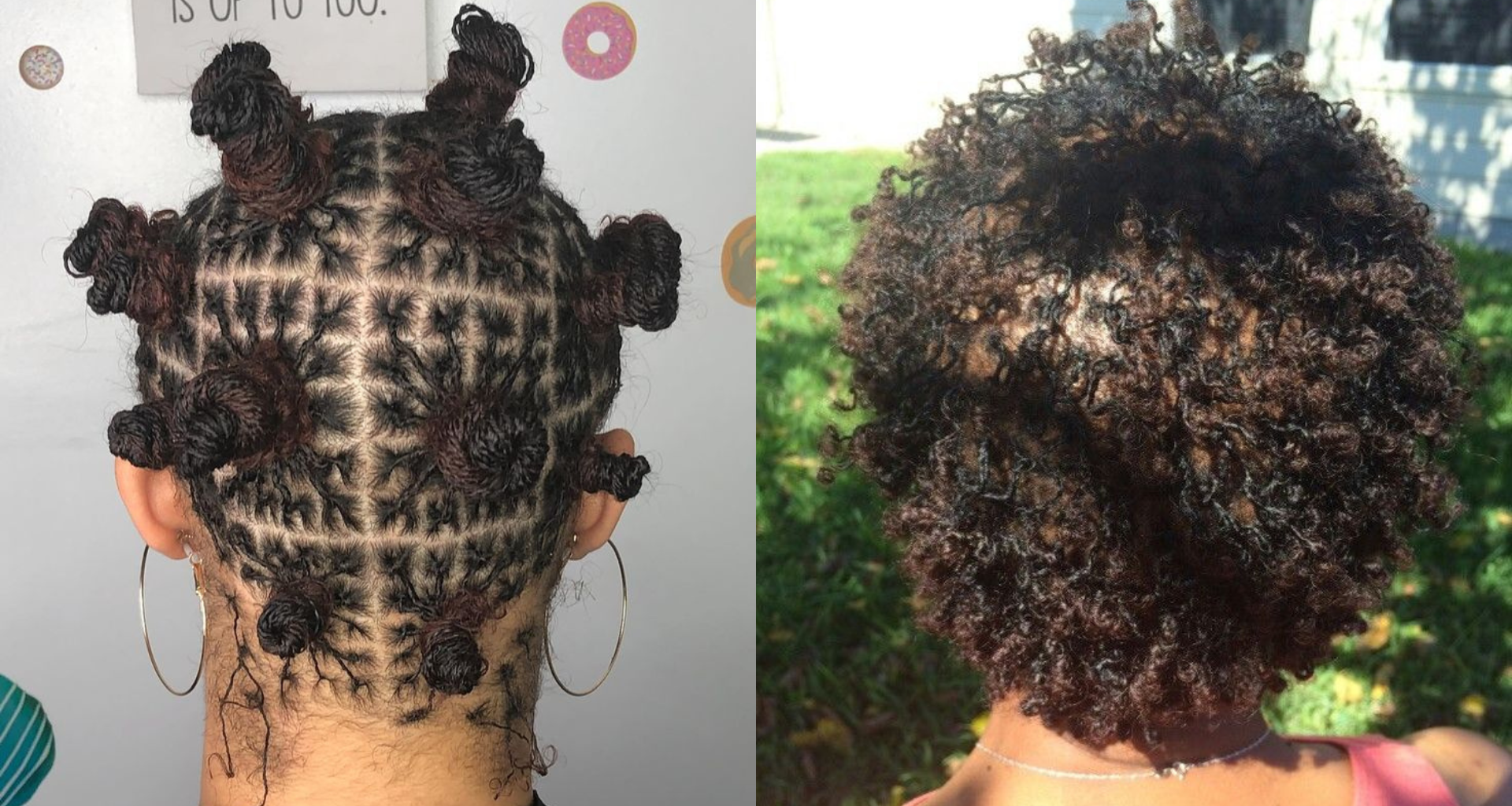 Side-by-side images showing the grid difference between Sister and microlocs via Pinterest