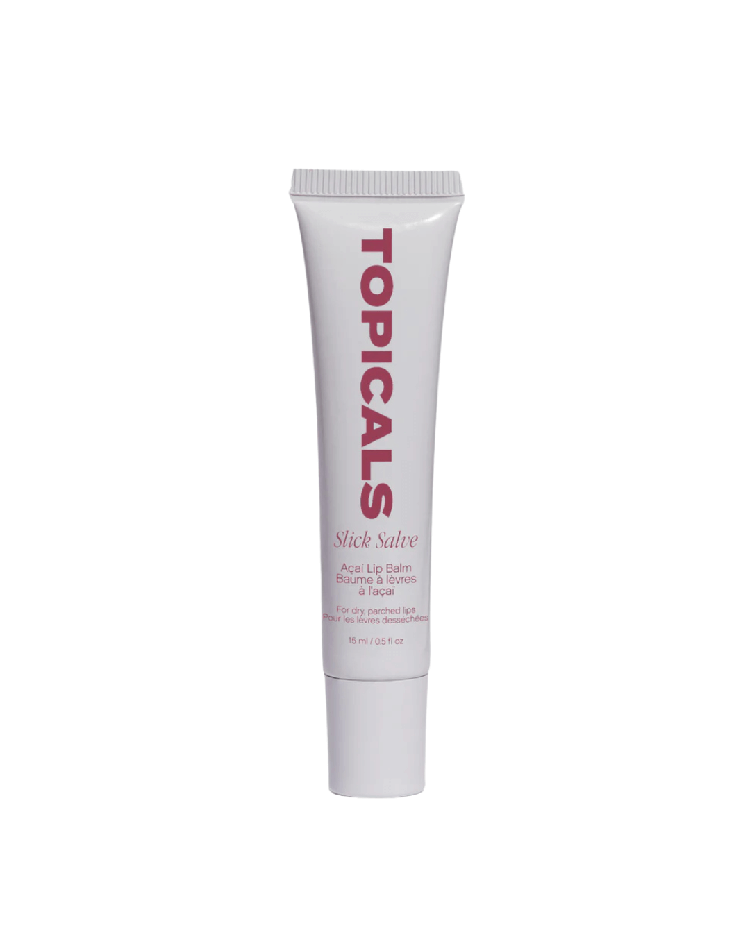 A tube of Topical’s Slick Salve Lip Balm in “Açaí” via mytopicals.com