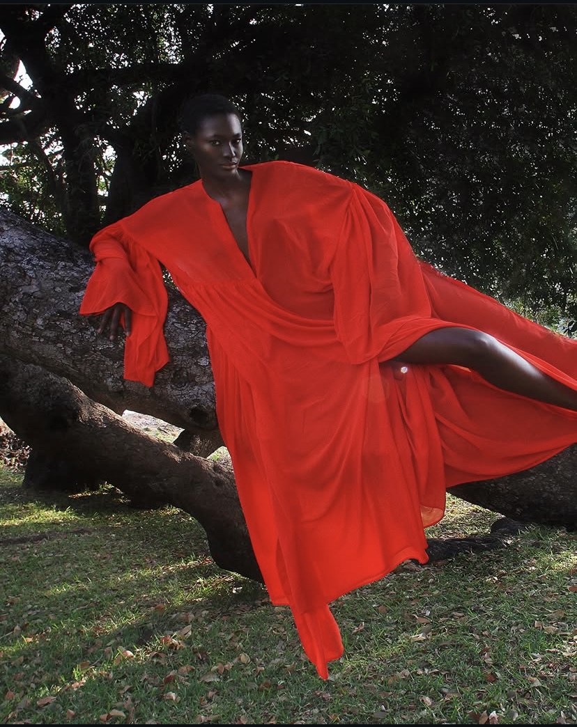Resort-wear- Amyafaye in a red sheer dress by Tongoro via @tongoro.com