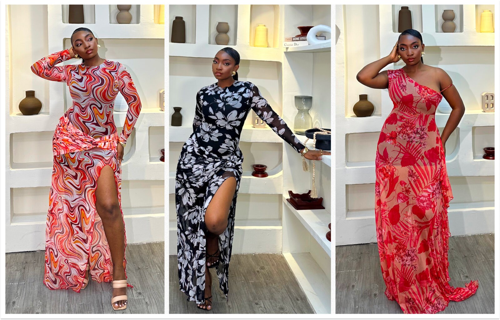 Everytindenim model wearing the mesh dress in red, black and pink via Everytindenim.