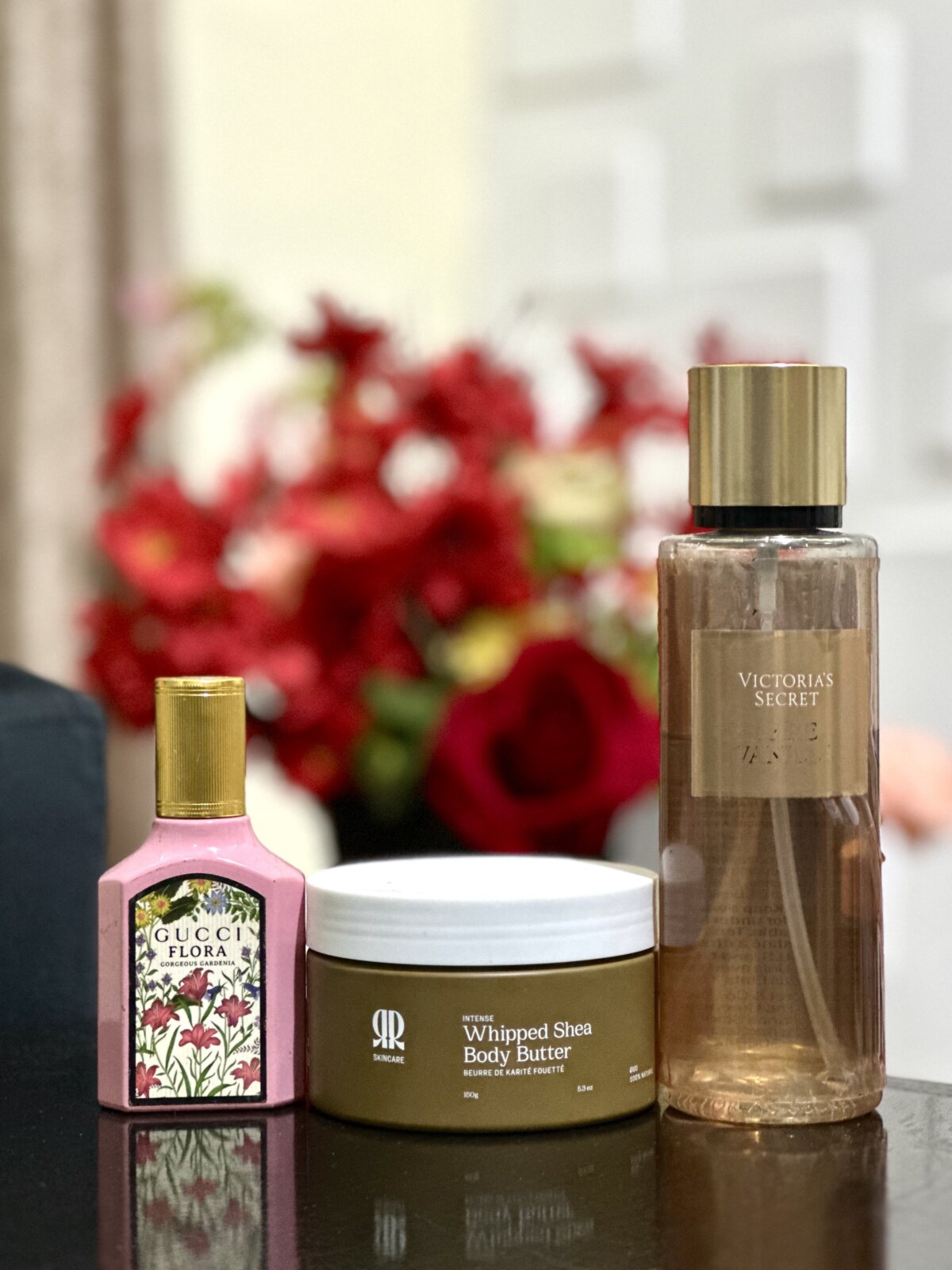 Gucci Flora perfume, R&R Shea Body Butter and Victoria’s Secret Bare Vanilla body mist via Wumi Tuase-Fosudo